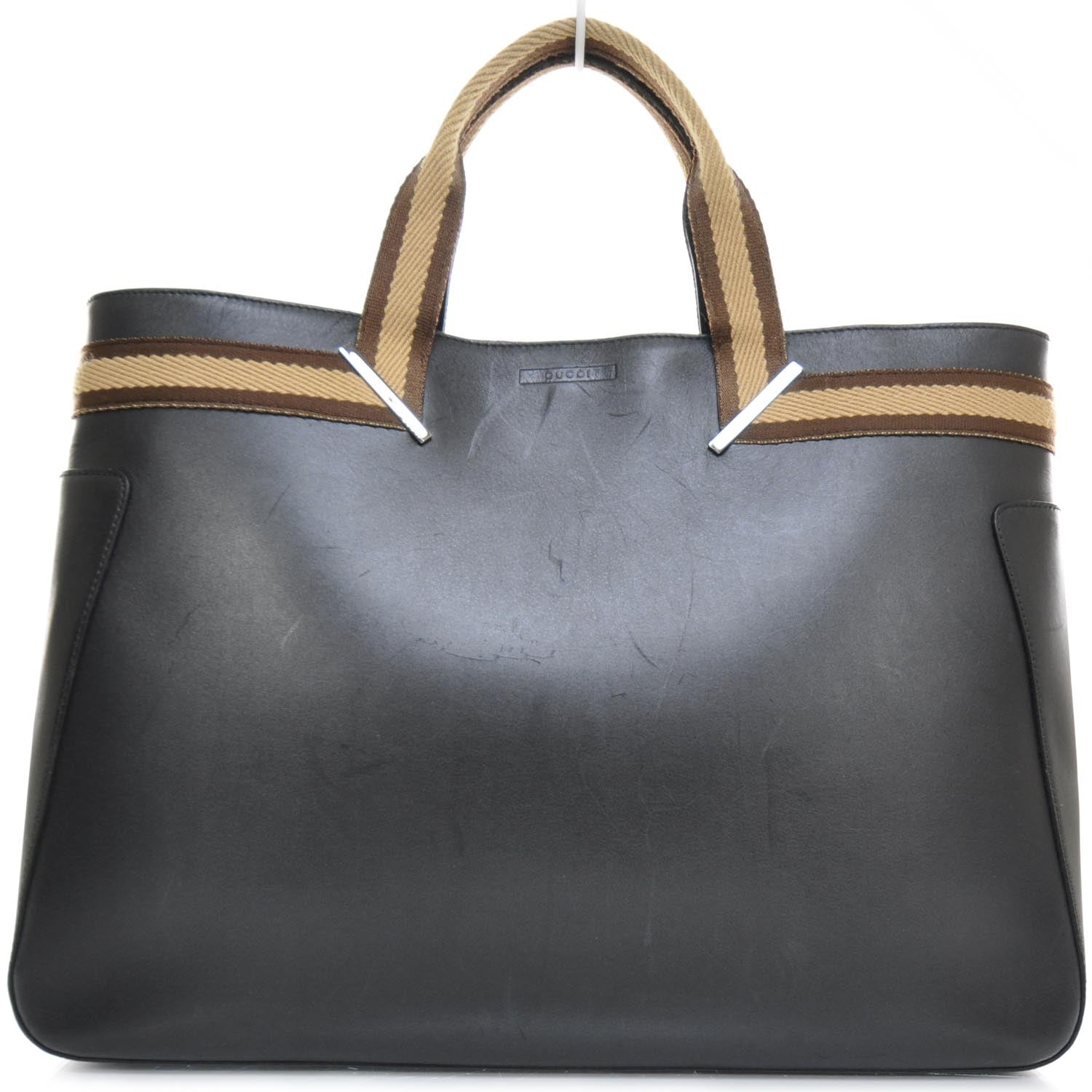 Gucci Smooth Leather Web Handles Tote Black 1 of 11