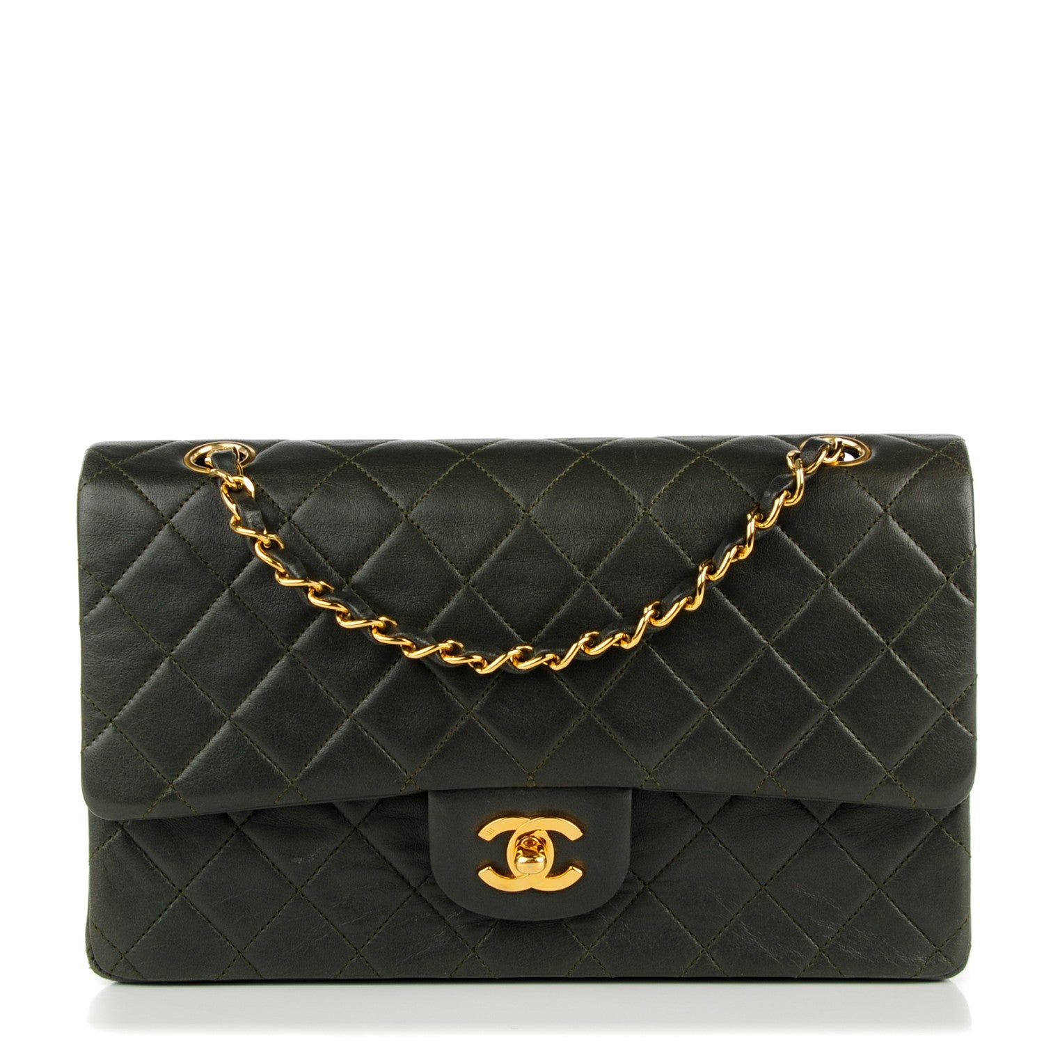 Chanel Lambskin Quilted Medium Double Flap Dark Green 1 of 10
