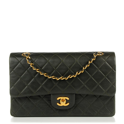 Chanel Lambskin Quilted Medium Double Flap Dark Green 1 of 10