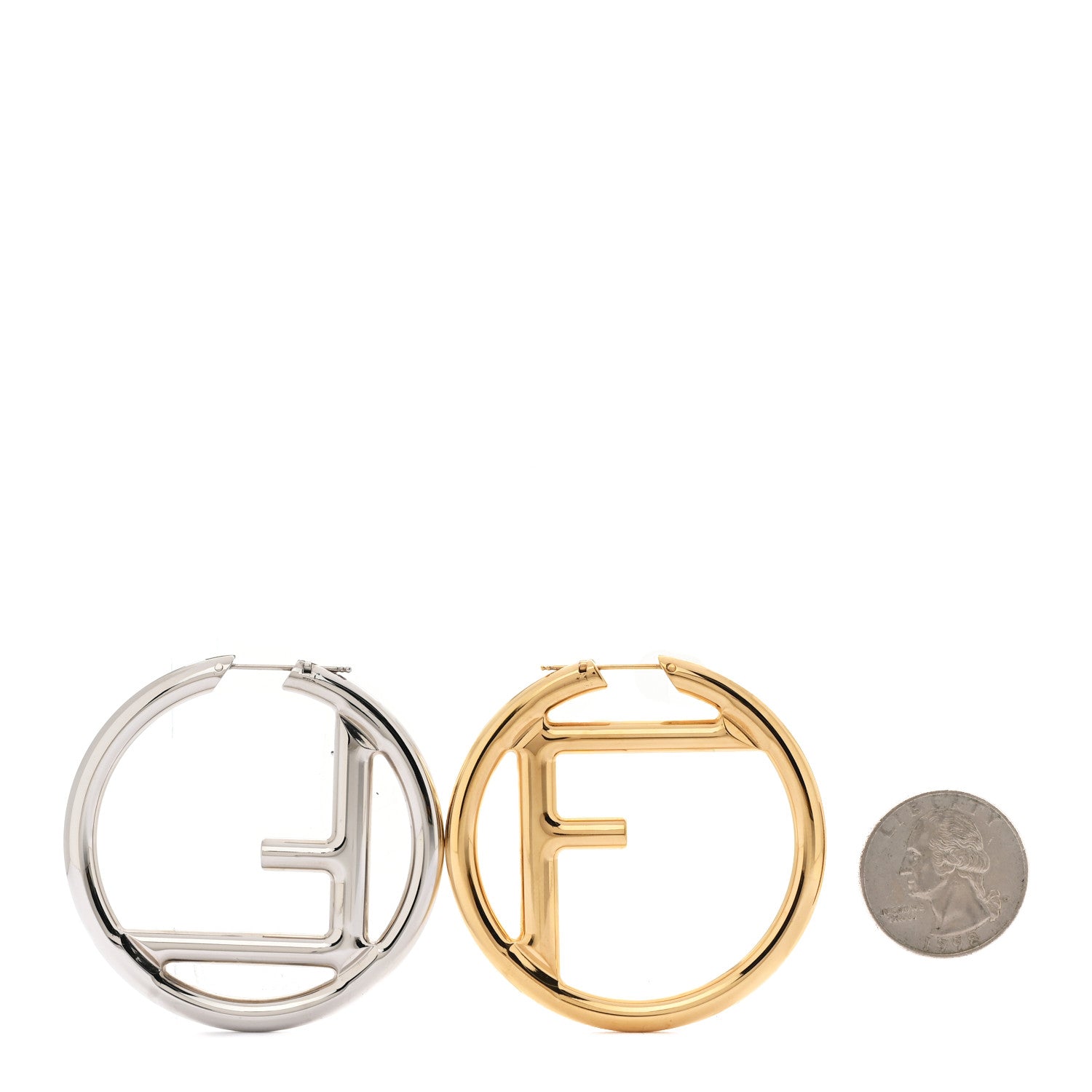 Fendi Metal FF Hoop Earrings Gold Silver 2 of 6