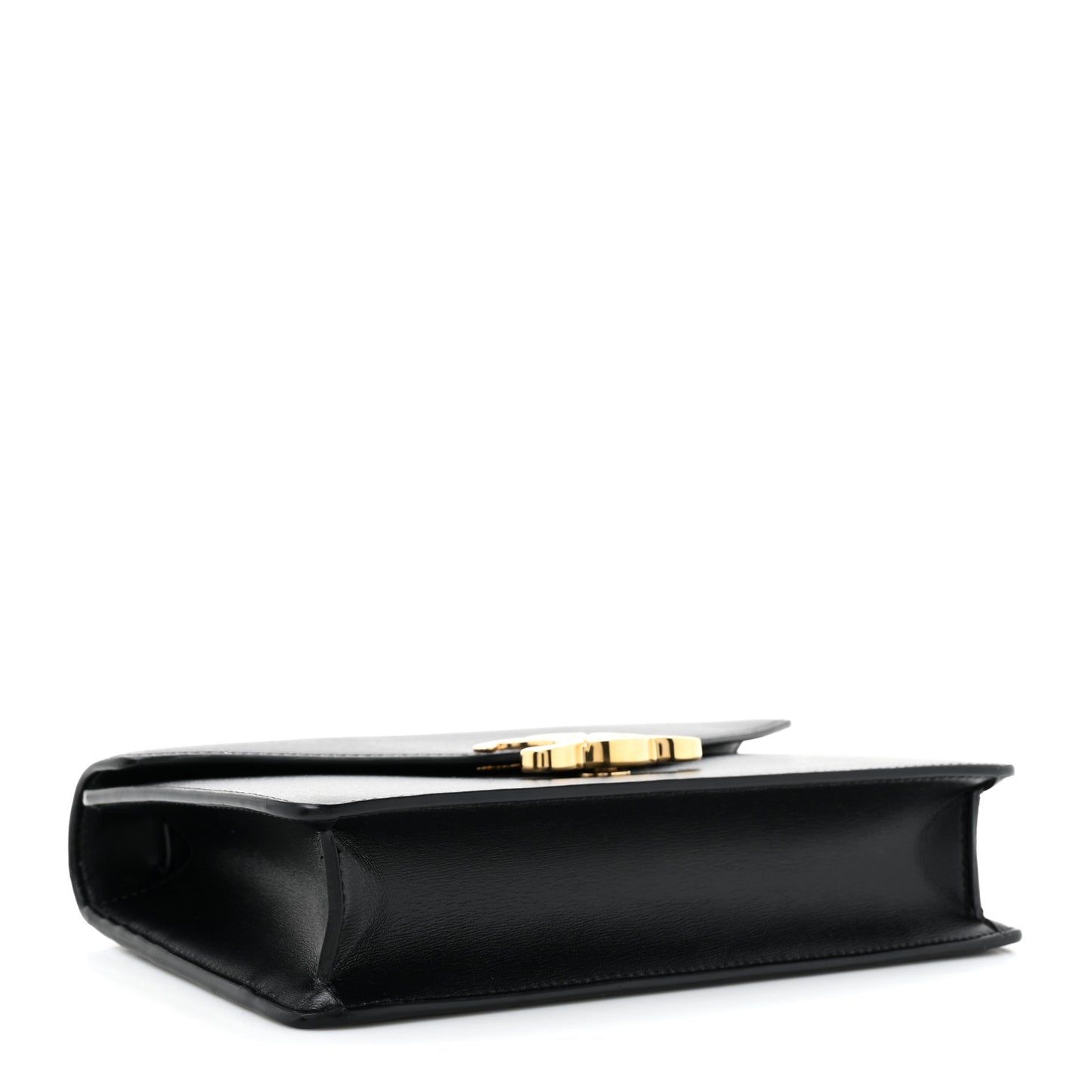 Shiny Calfskin Triomphe Margo Wallet on Chain Black