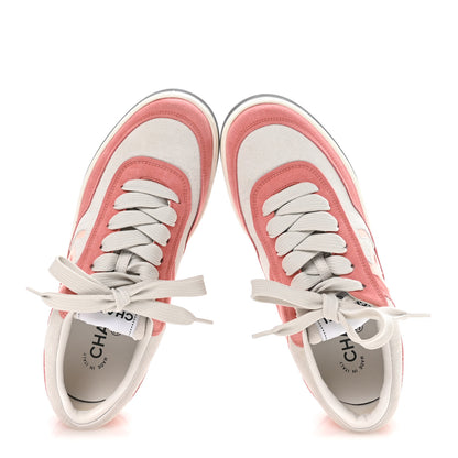 Chanel Suede Kidskin Womens CC Sneakers 38.5 White Pink 2 of 9