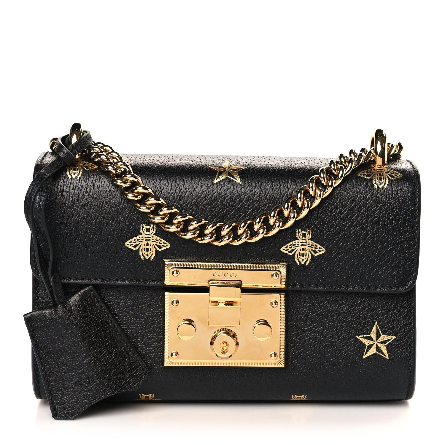 Gucci Grained Calfskin Bee Star Small Padlock Shoulder Bag Black 1 of 10