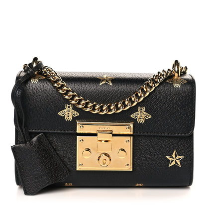 Gucci Grained Calfskin Bee Star Small Padlock Shoulder Bag Black 1 of 10