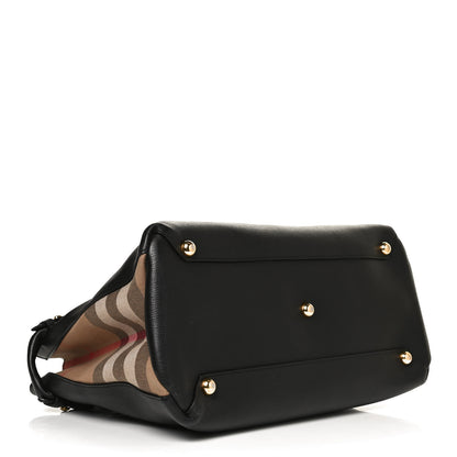 Burberry Grainy Calfskin House Check Medium Banner Tote Black 4 of 11