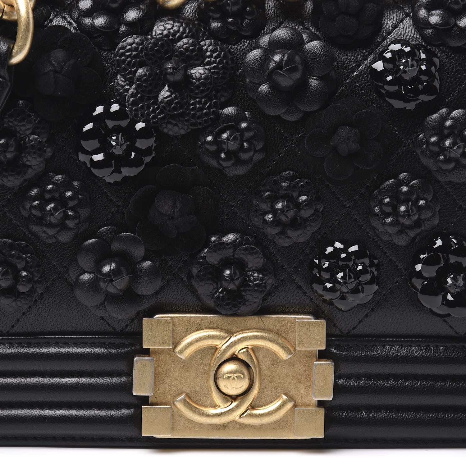 Chanel Lambskin Embroidered Camellia Quilted Small Boy Flap Black 9 of 10