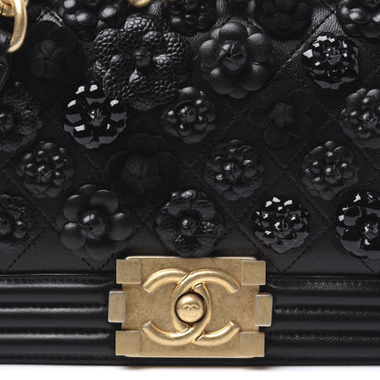 Chanel Lambskin Embroidered Camellia Quilted Small Boy Flap Black 9 of 10