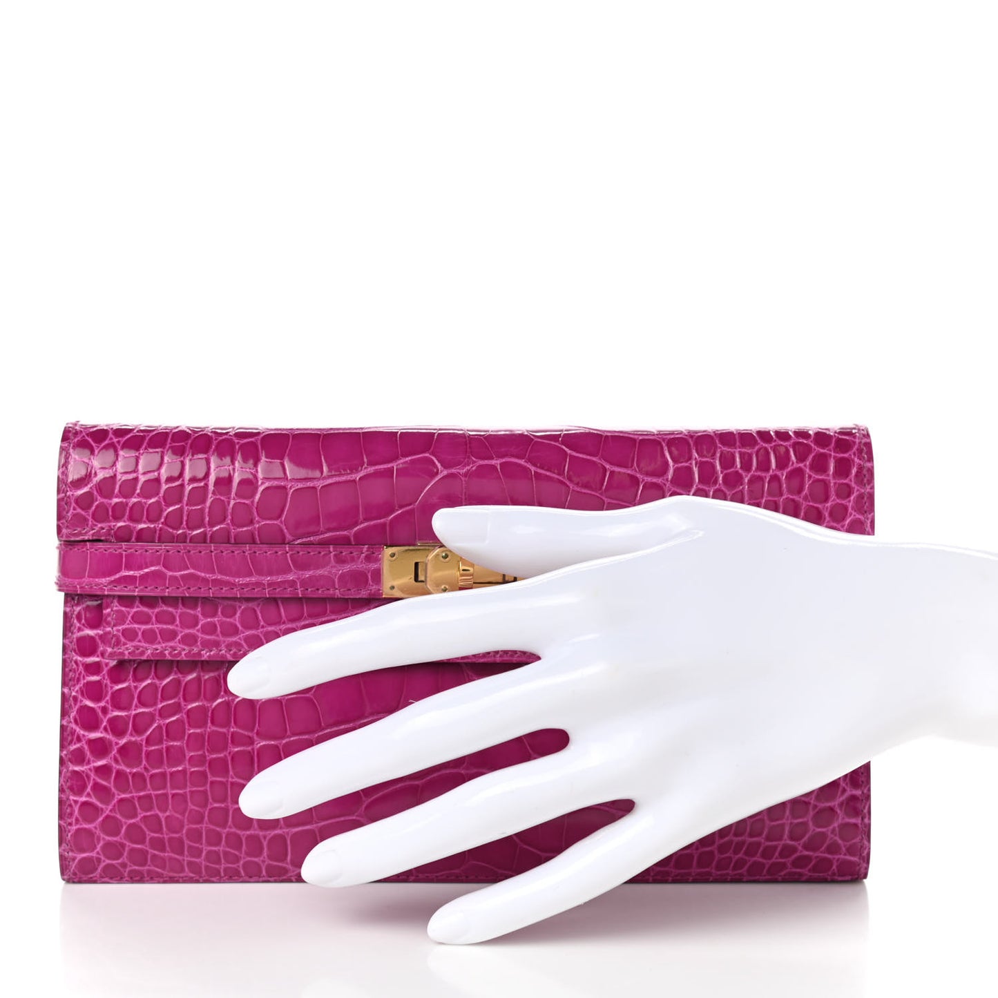 Shiny Alligator Kelly Longue Wallet Rose Scheherazade