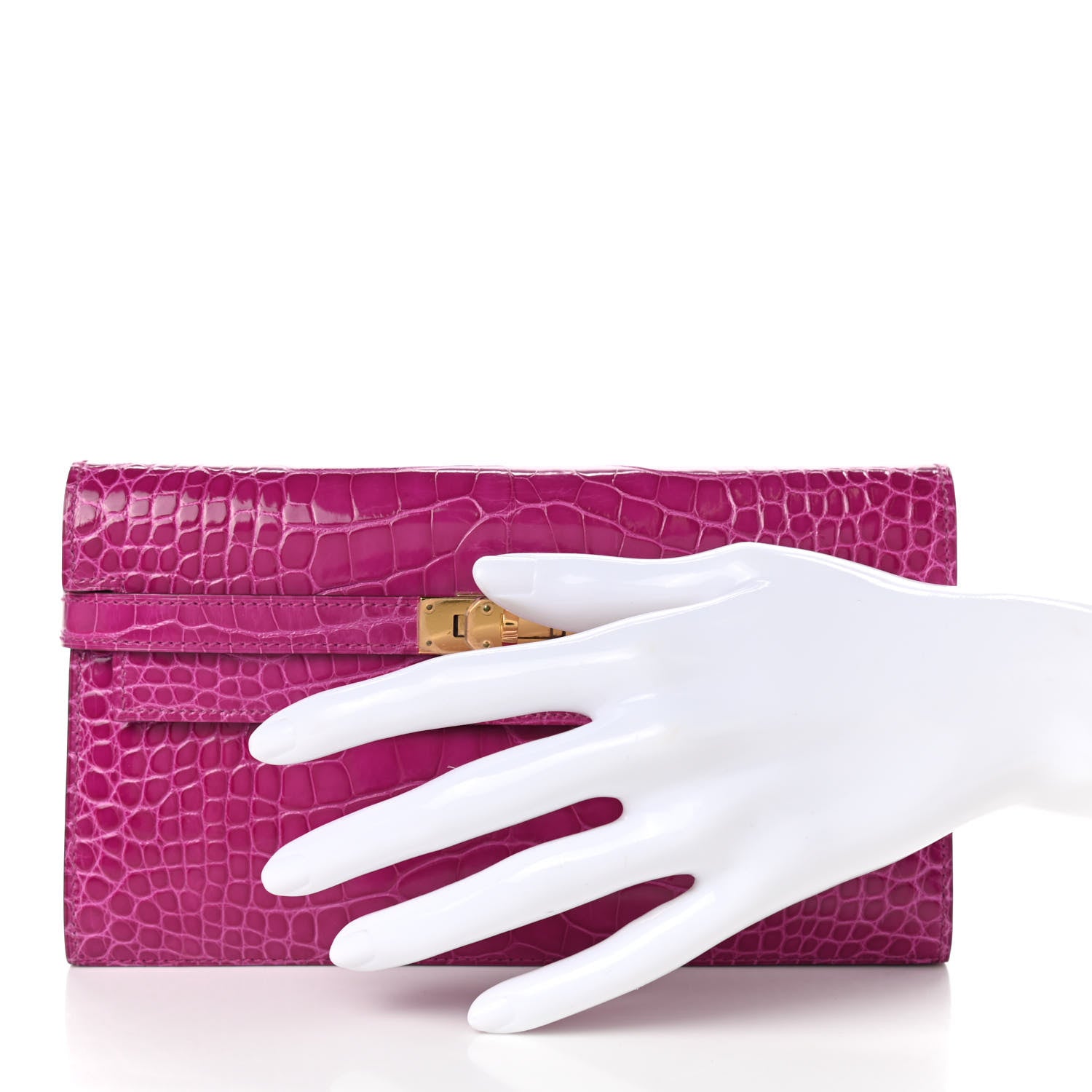 Hermes Shiny Alligator Kelly Longue Wallet Rose Scheherazade 2 of 8