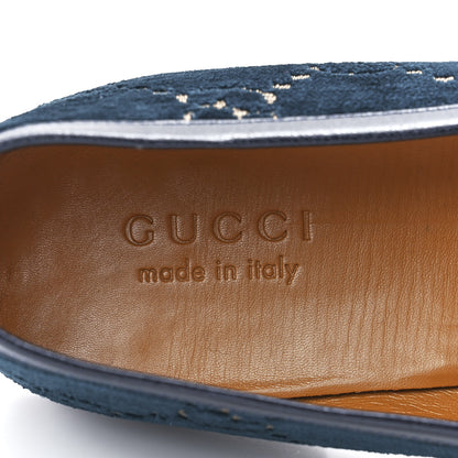 Gucci Velvet GG Monogram Horsebit Mens Jordaan Loafers 10.5 Blue Beige 7 of 8