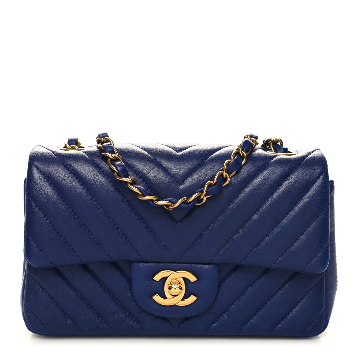 Lambskin Chevron Quilted Mini Rectangular Flap Blue