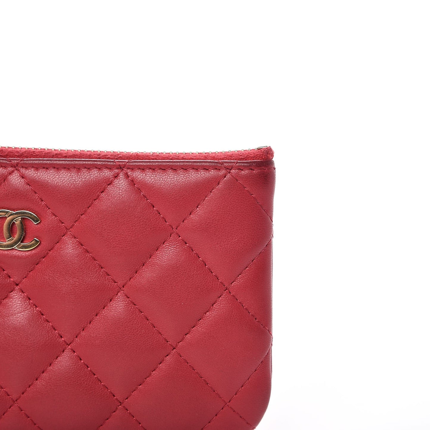 Lambskin Quilted Small Cosmetic Case Dark Pink