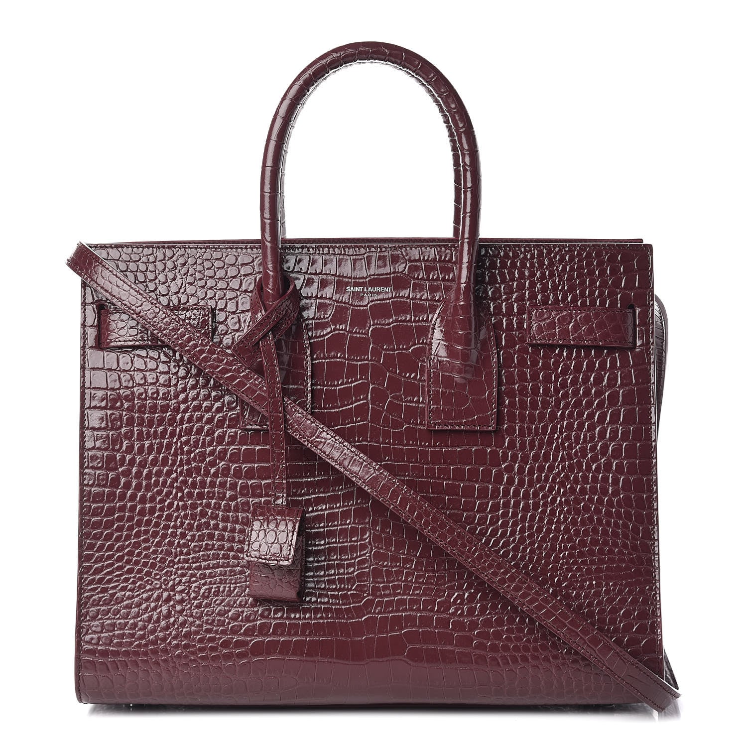 Saint Laurent Calfskin Crocodile Embossed Small Sac de Jour Rouge Legion 1 of 11