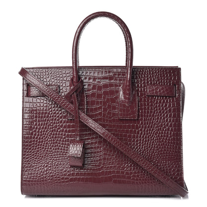 Saint Laurent Calfskin Crocodile Embossed Small Sac de Jour Rouge Legion 1 of 11