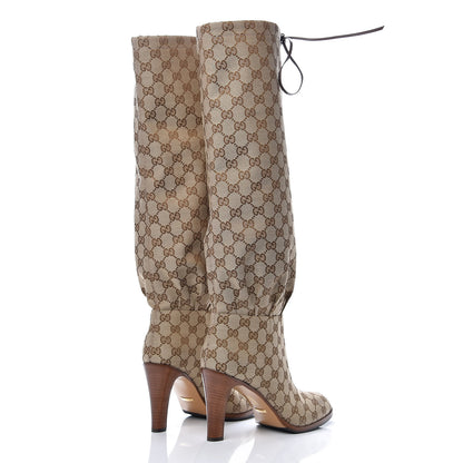 Gucci Monogram Lisa Mid Heel Boots 41 Beige Ebony 4 of 7