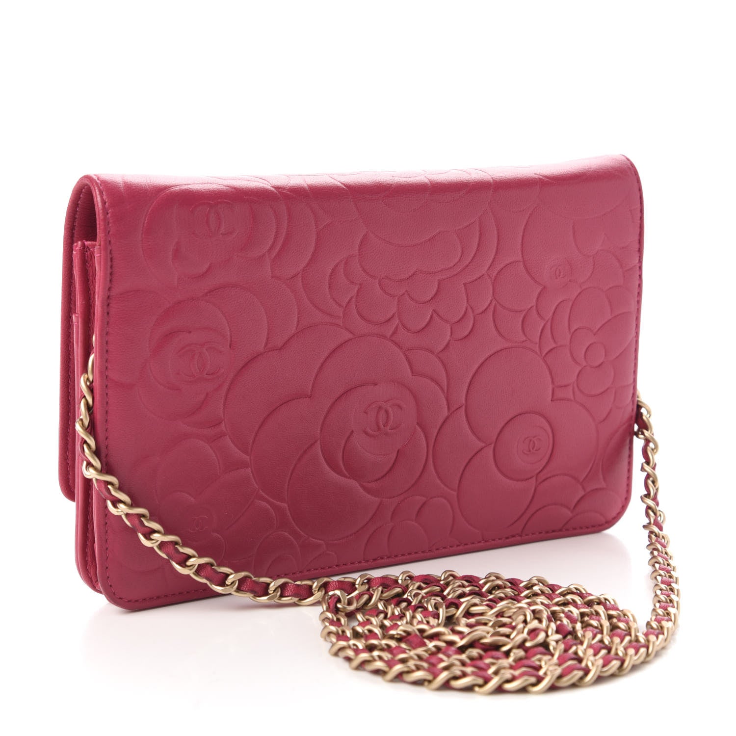 Chanel Lambskin Camellia Embossed Wallet On Chain WOC Pink 3 of 11