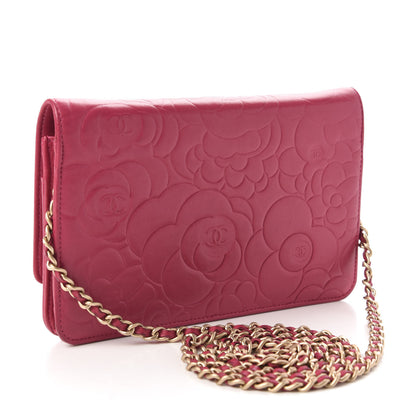 Chanel Lambskin Camellia Embossed Wallet On Chain WOC Pink 3 of 11