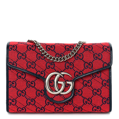 Gucci Monogram Multicolor Matelasse Diagonal GG Marmont Chain Wallet Red Blue 1 of 8