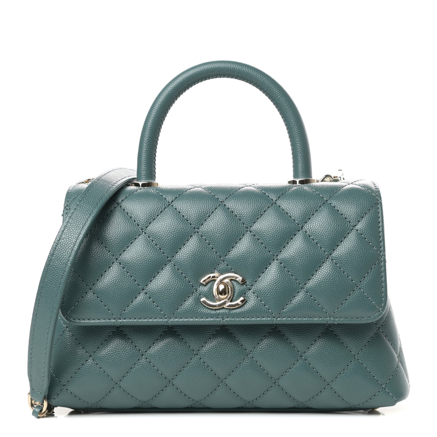 Caviar Quilted Mini Coco Handle Flap Green