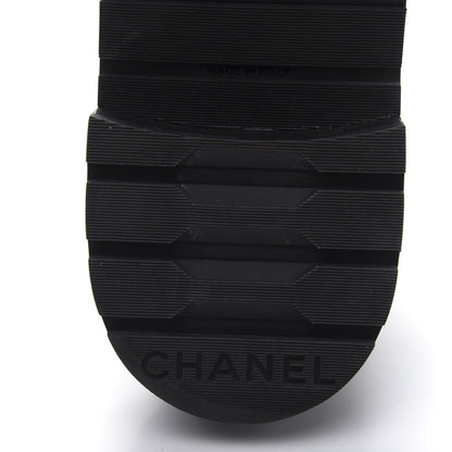 Chanel Shiny Goatskin Calfskin Quilted Lace Up Combat Boots 41 Black White 7 of 9