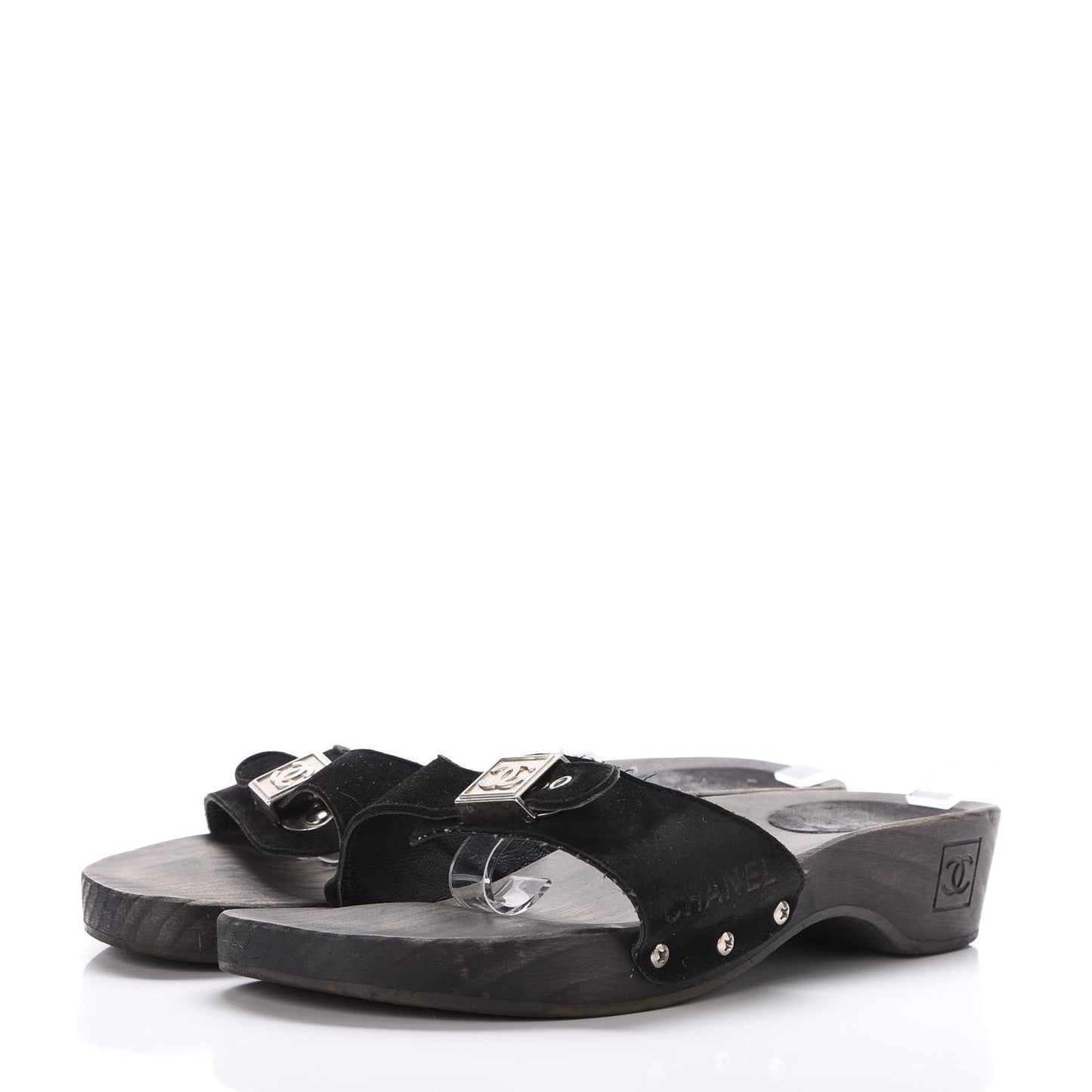 Suede CC Buckle Clogs 40 Black