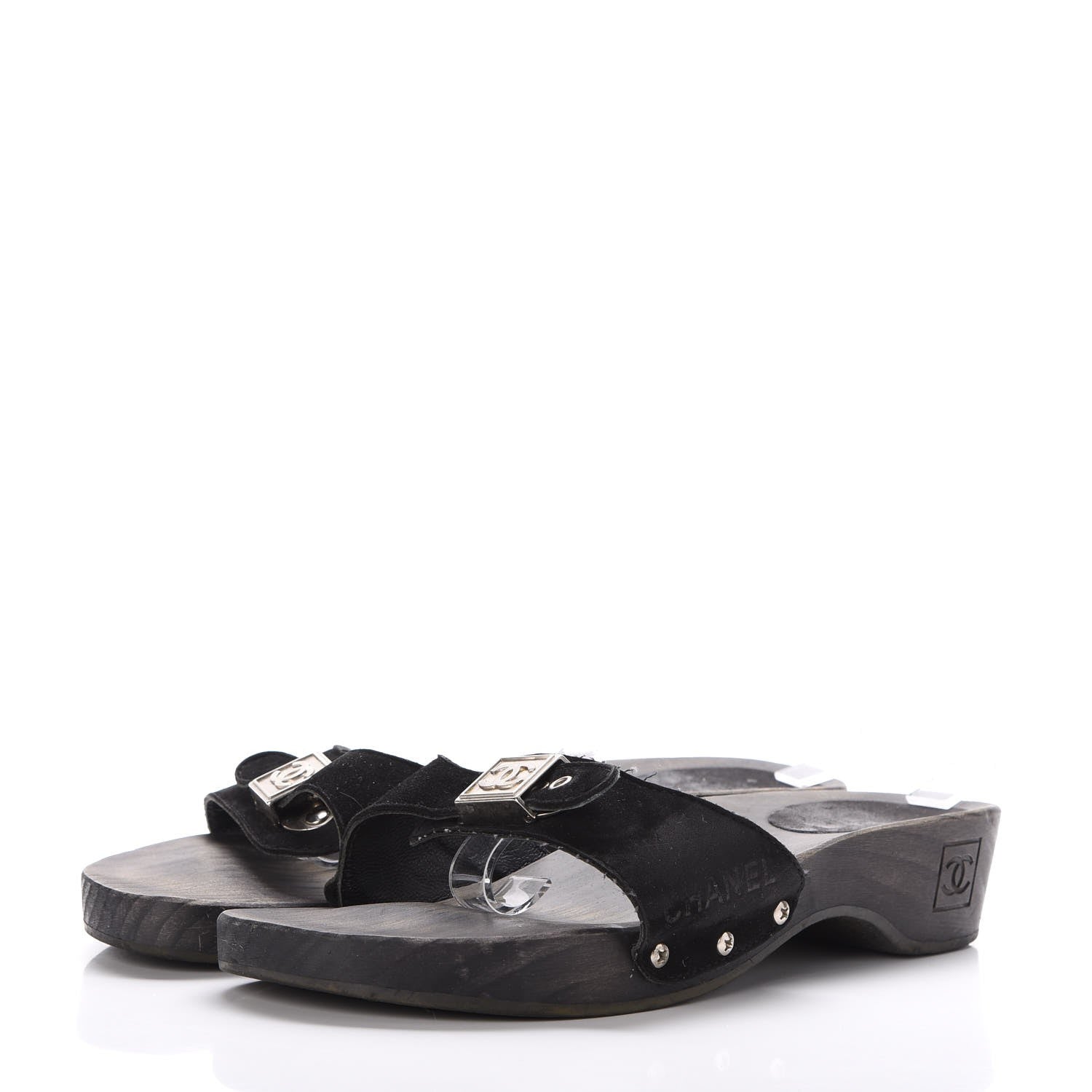 Chanel Suede CC Buckle Clogs 40 Black 3 of 11