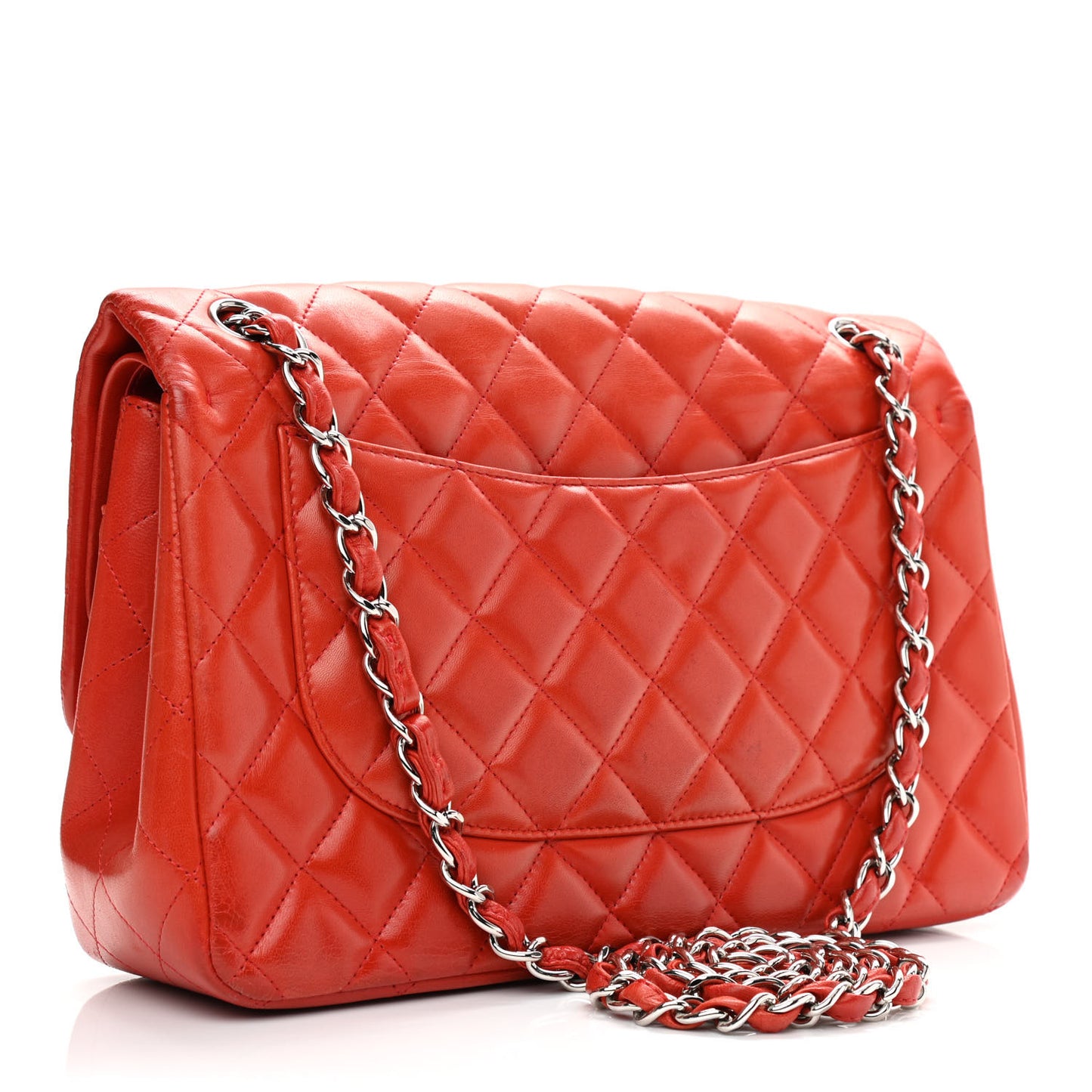 Lambskin Quilted Jumbo Double Flap Orange