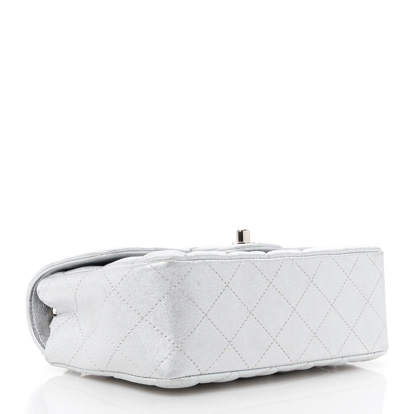 Metallic Lambskin Quilted Mini Rectangular Flap Silver