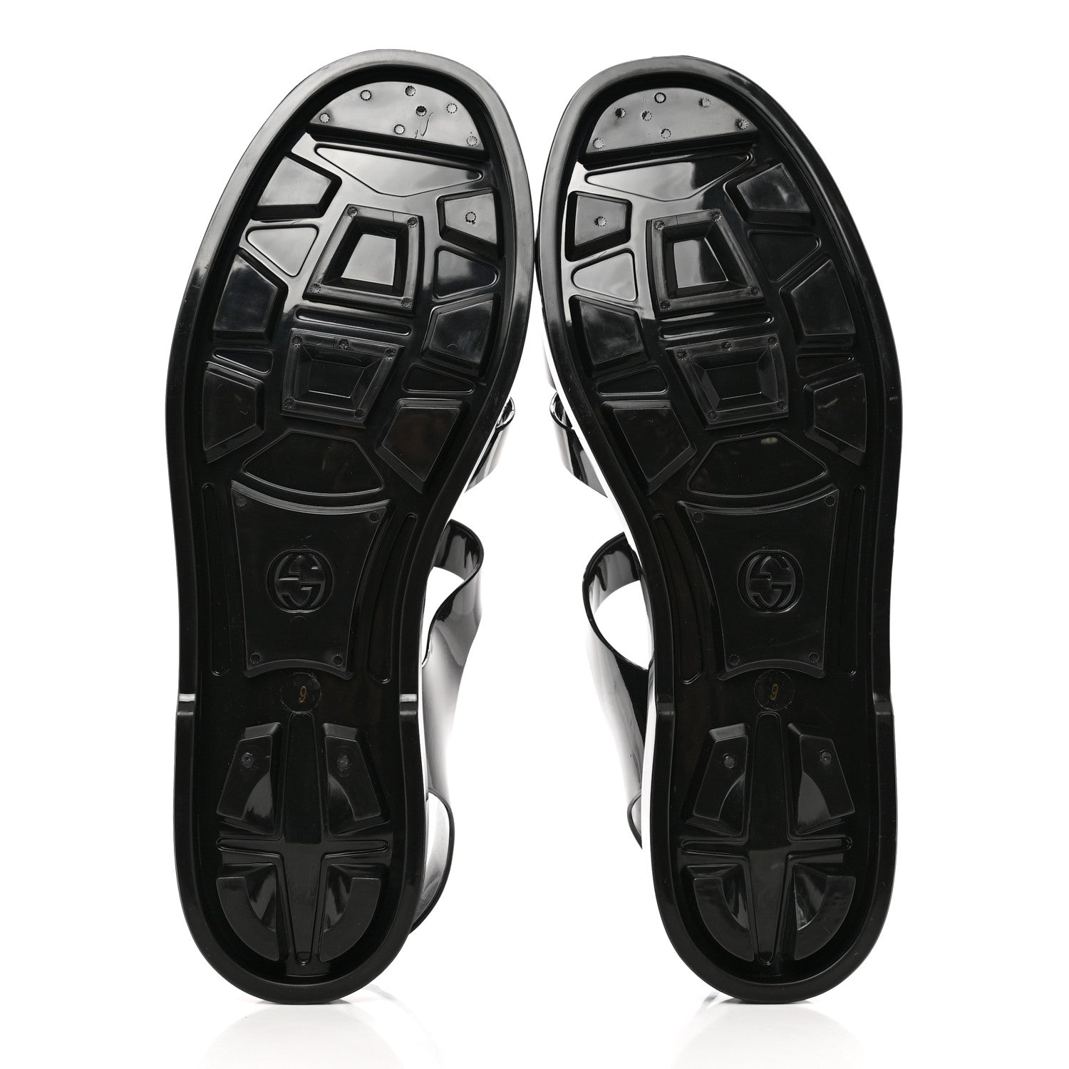 Gucci Shiny Rubber Double G Buckle Strap Sandals 9 Black 6 of 8