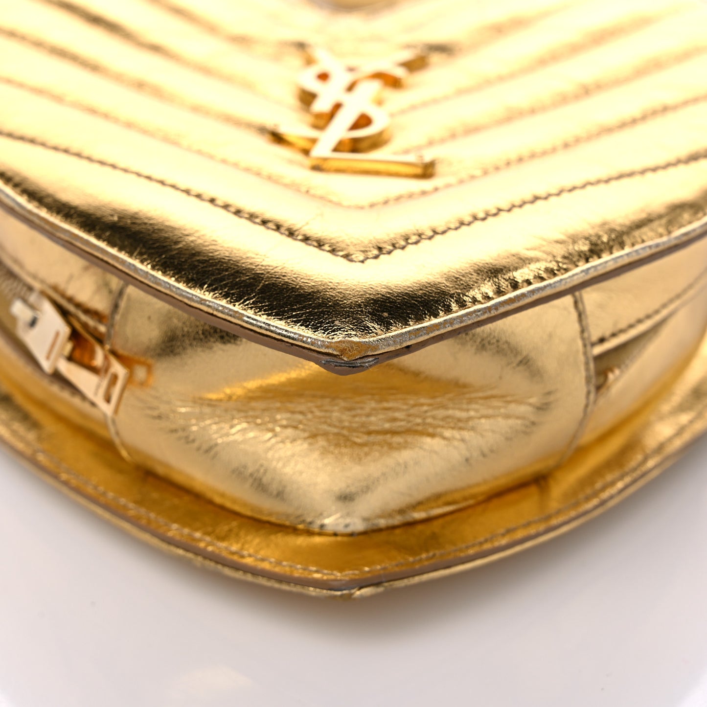 Metallic Calfskin Matelasse Chevron Monogram Small Love Heart Chain Bag Gold