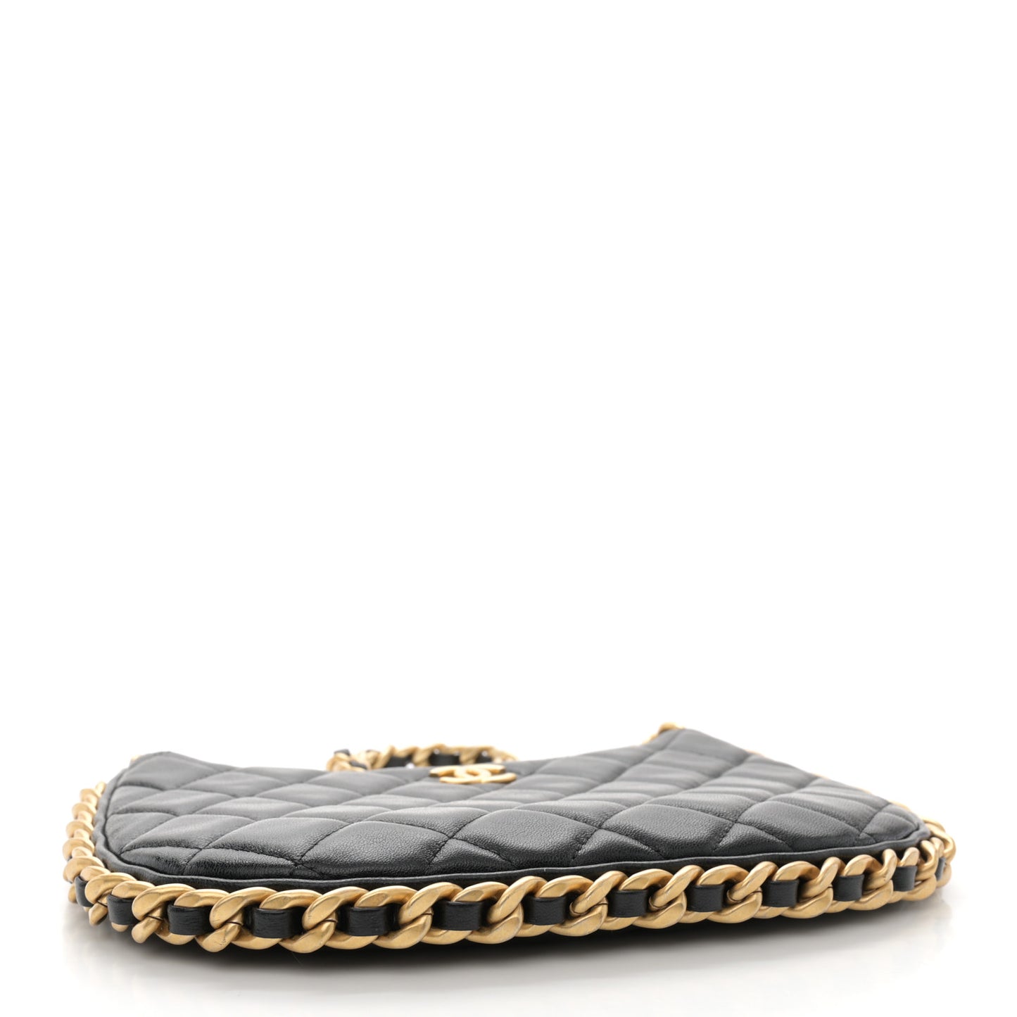 Shiny Crumpled Lambskin Quilted Trendy Chain Around Hobo Black