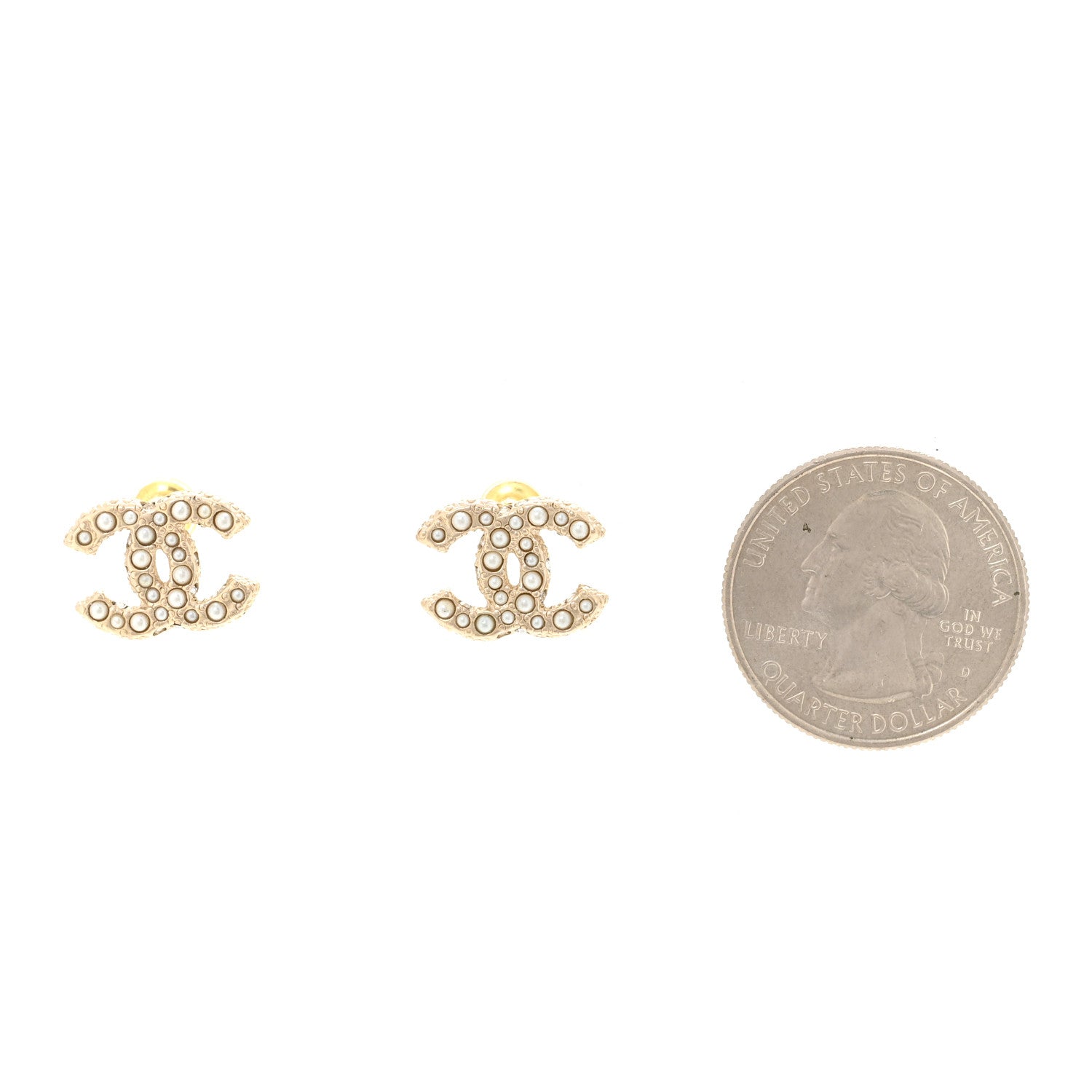 Chanel Pearl Crystal CC Earrings Light Gold 2 of 5