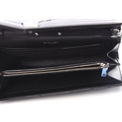 Saint Laurent Grain De Poudre Matelasse Chevron Monogram Chain Wallet Black 5 of 11