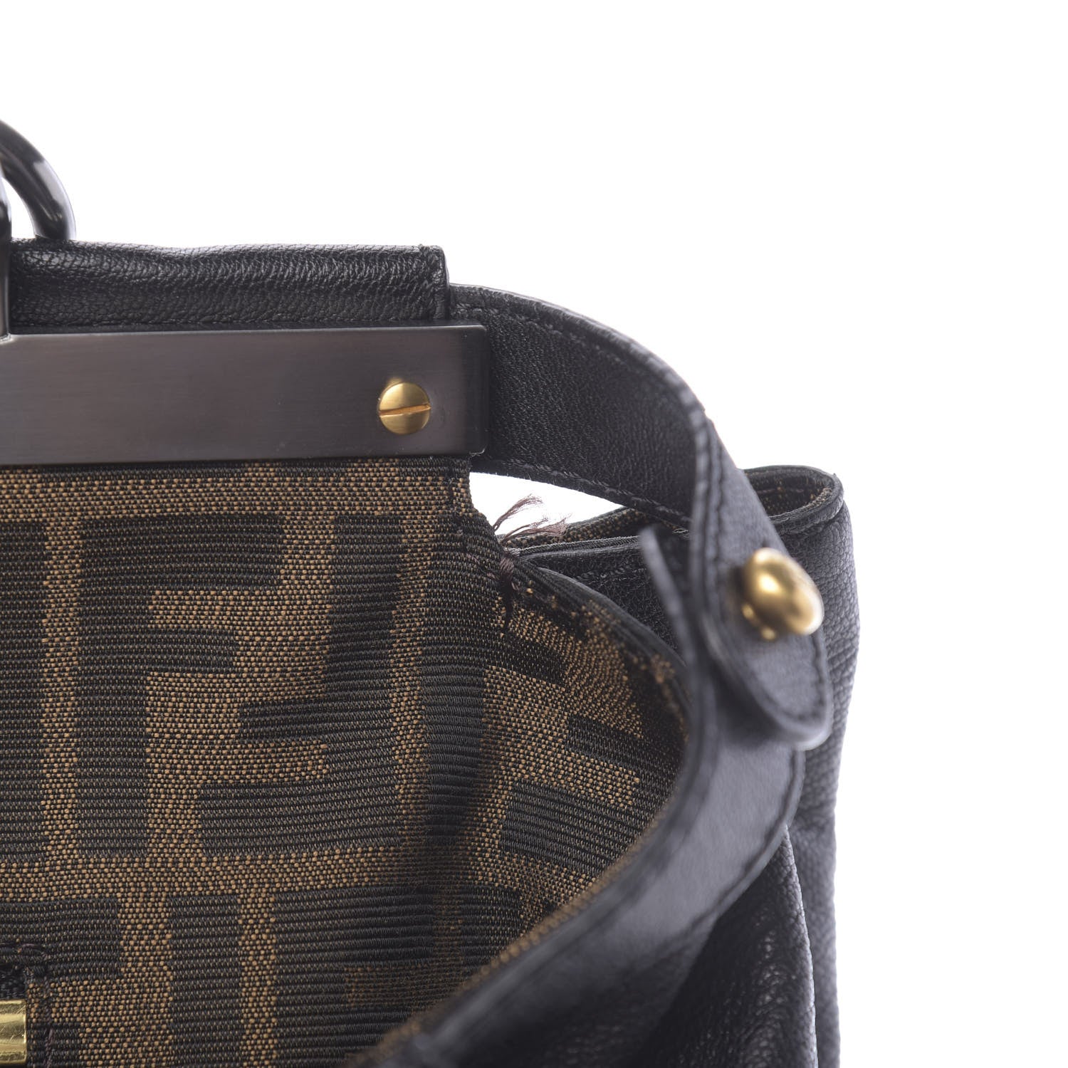 Fendi Goatskin Zucca Large Peekaboo Iconic Satchel Black Tobacco 10 of 13