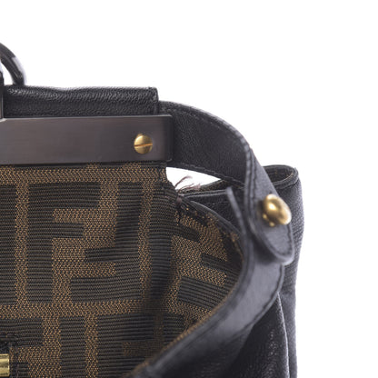 Fendi Goatskin Zucca Large Peekaboo Iconic Satchel Black Tobacco 10 of 13
