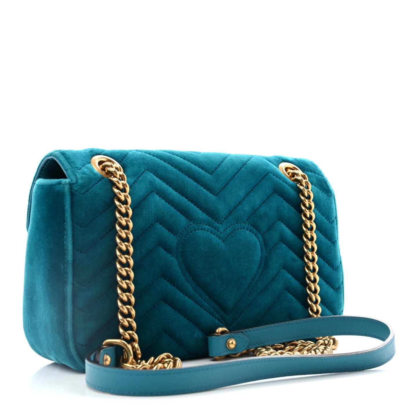 Velvet Matelasse Small GG Marmont Shoulder Bag Pavone Cyan