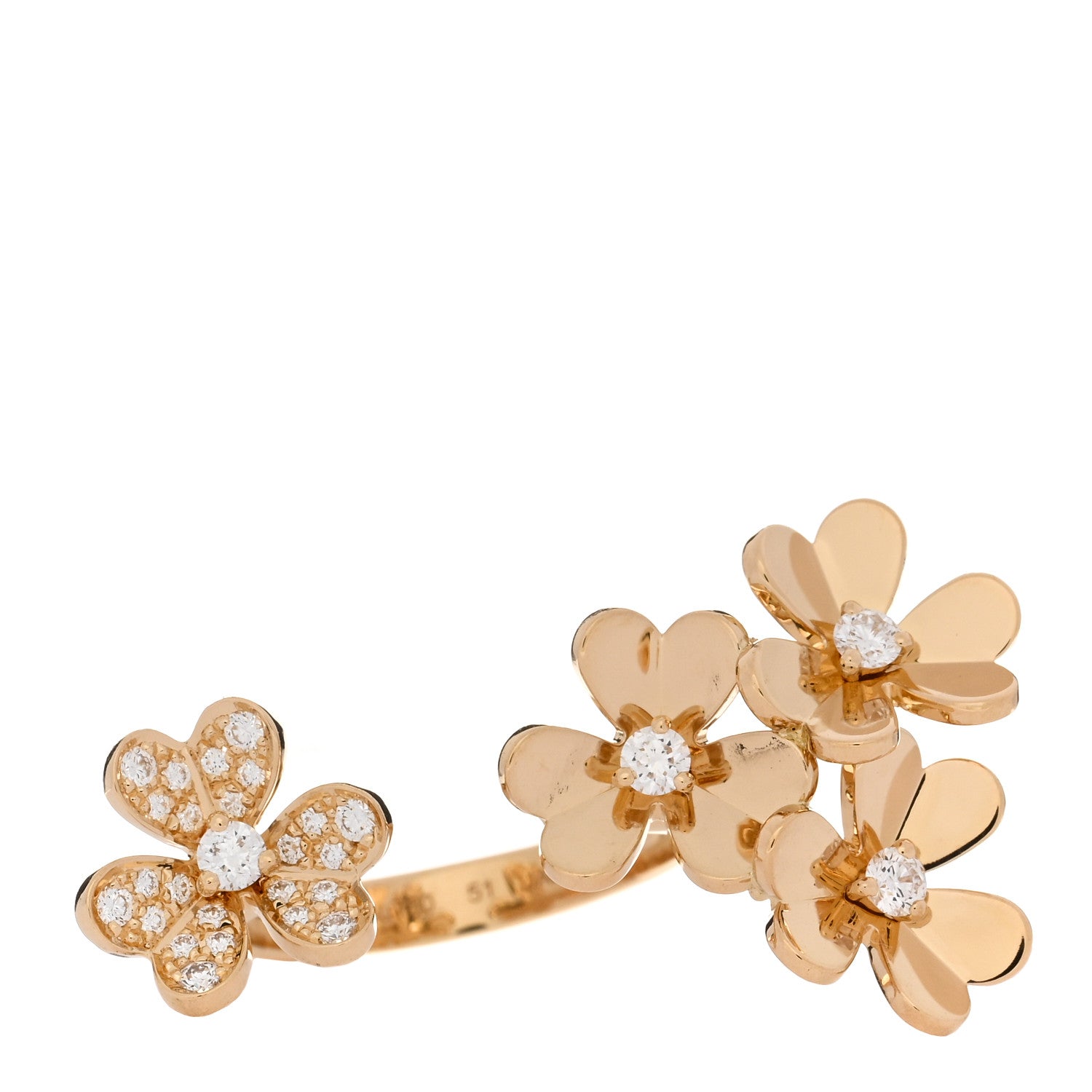 Van Cleef & Arpels 18K Yellow Gold Diamond Frivole Between The Finger Half Pave Ring 51 5.75 1 of 5