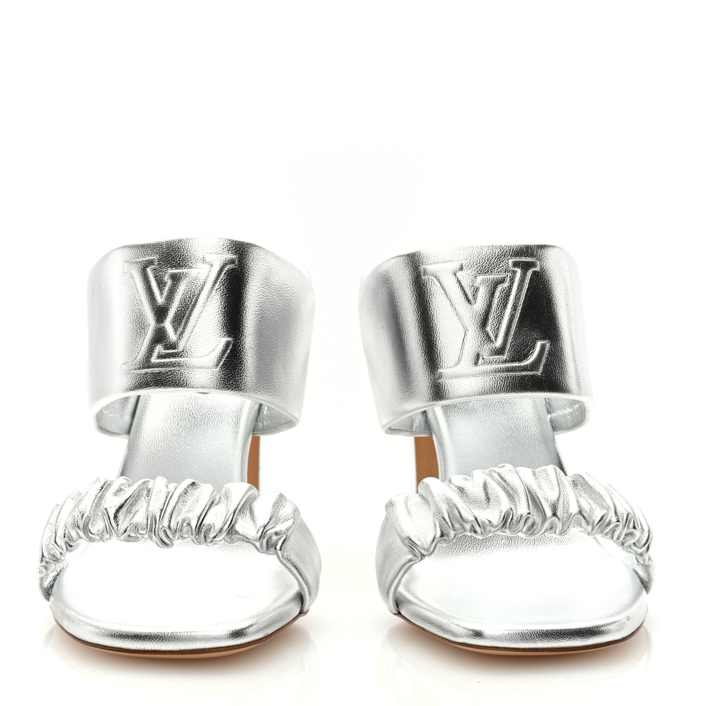 Metallic Lambskin Drapy Heel Mules 40 Silver