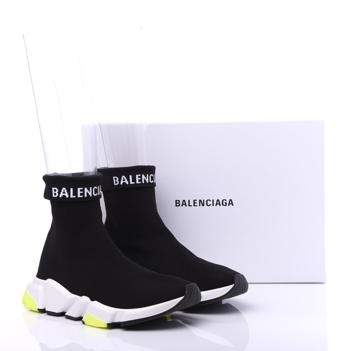 Neoprene Knit Womens Speed Cuffed Sneakers 40 Black White Yellow Fluo