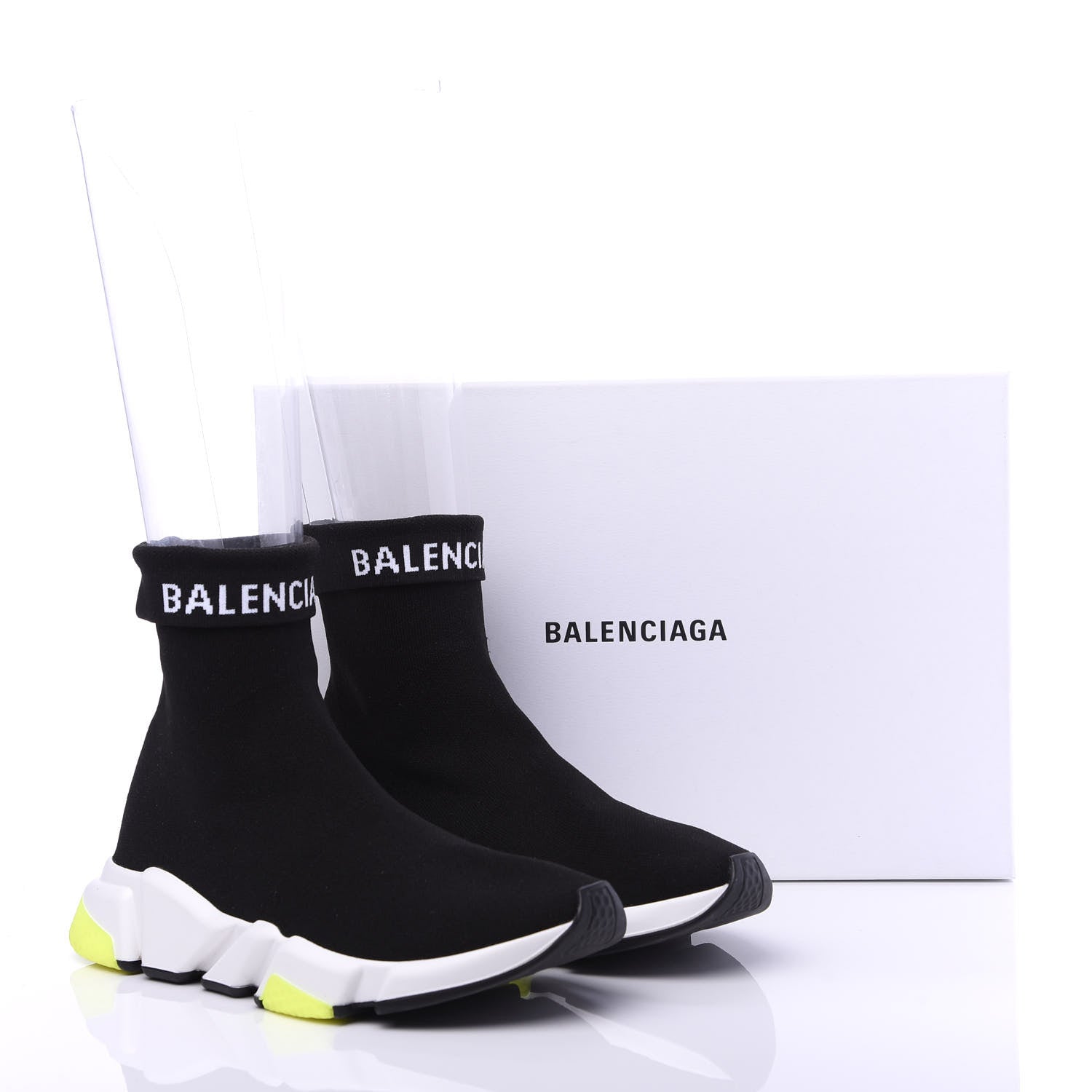 Balenciaga Neoprene Knit Womens Speed Cuffed Sneakers 40 Black White Yellow Fluo 9 of 9