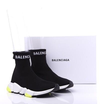 Balenciaga Neoprene Knit Womens Speed Cuffed Sneakers 40 Black White Yellow Fluo 9 of 9
