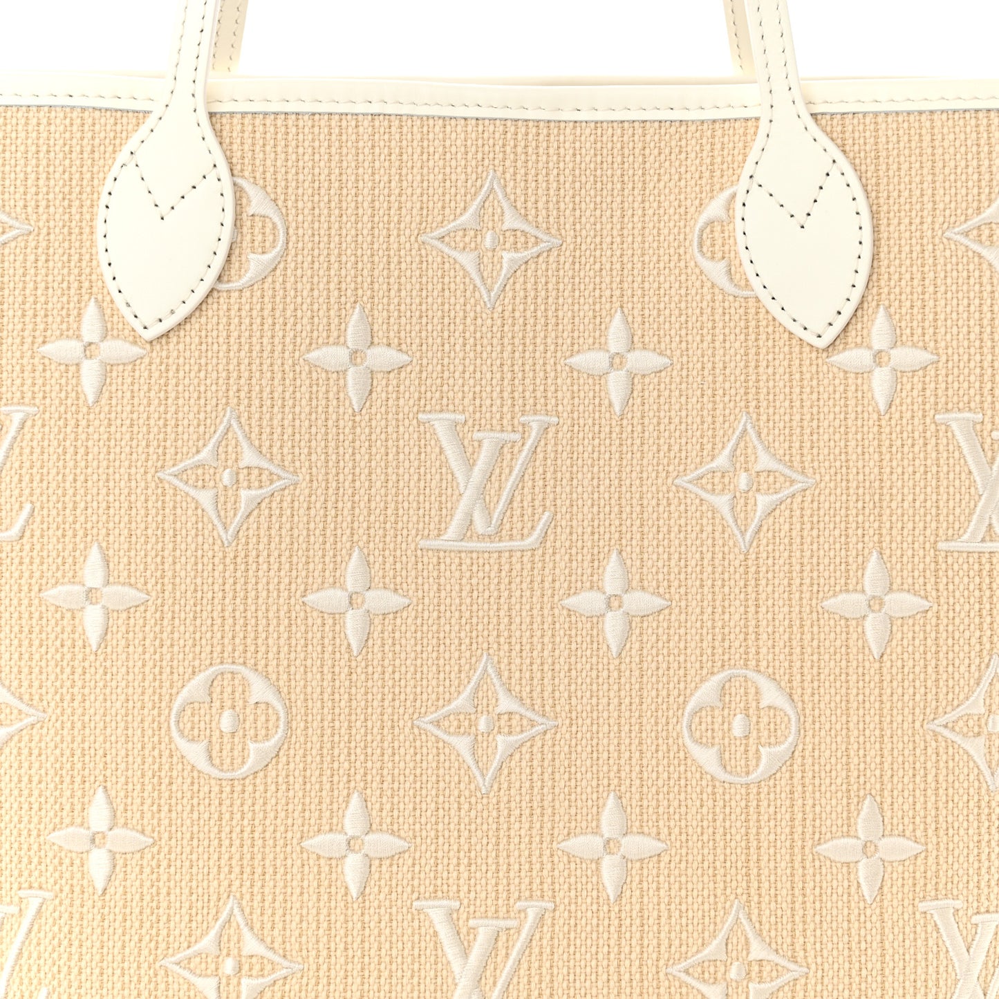 Cotton Monogram Embroidered Neverfull MM Beige White