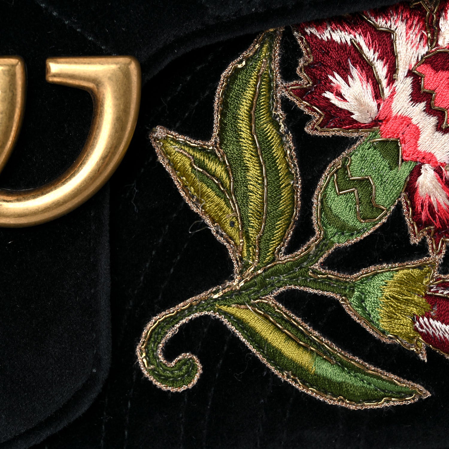 Gucci Velvet Matelasse Loved Embroidered Medium GG Marmont Shoulder Bag Black 13 of 16
