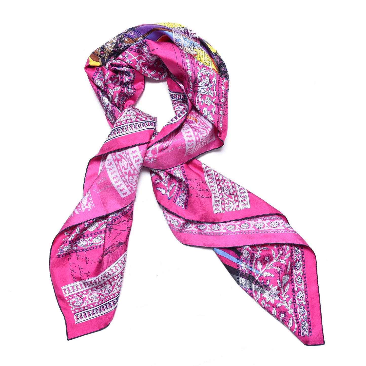Silk Embroidered Pegase Au Bloc Exceptional Scarf 140 Rose Indien
