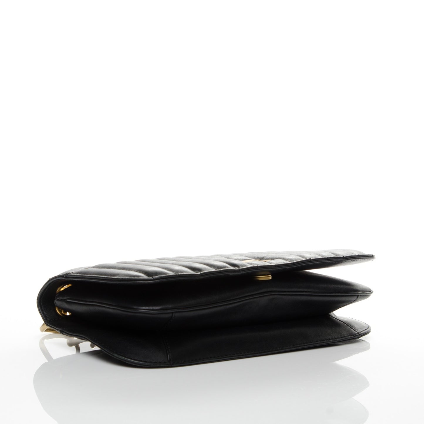 Calfskin Vertical Quilted Single Flap Black