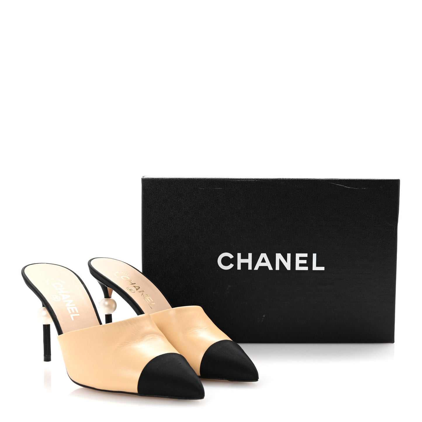 Goatskin Grosgrain Cap Toe Pearl Mule 39 Beige Black