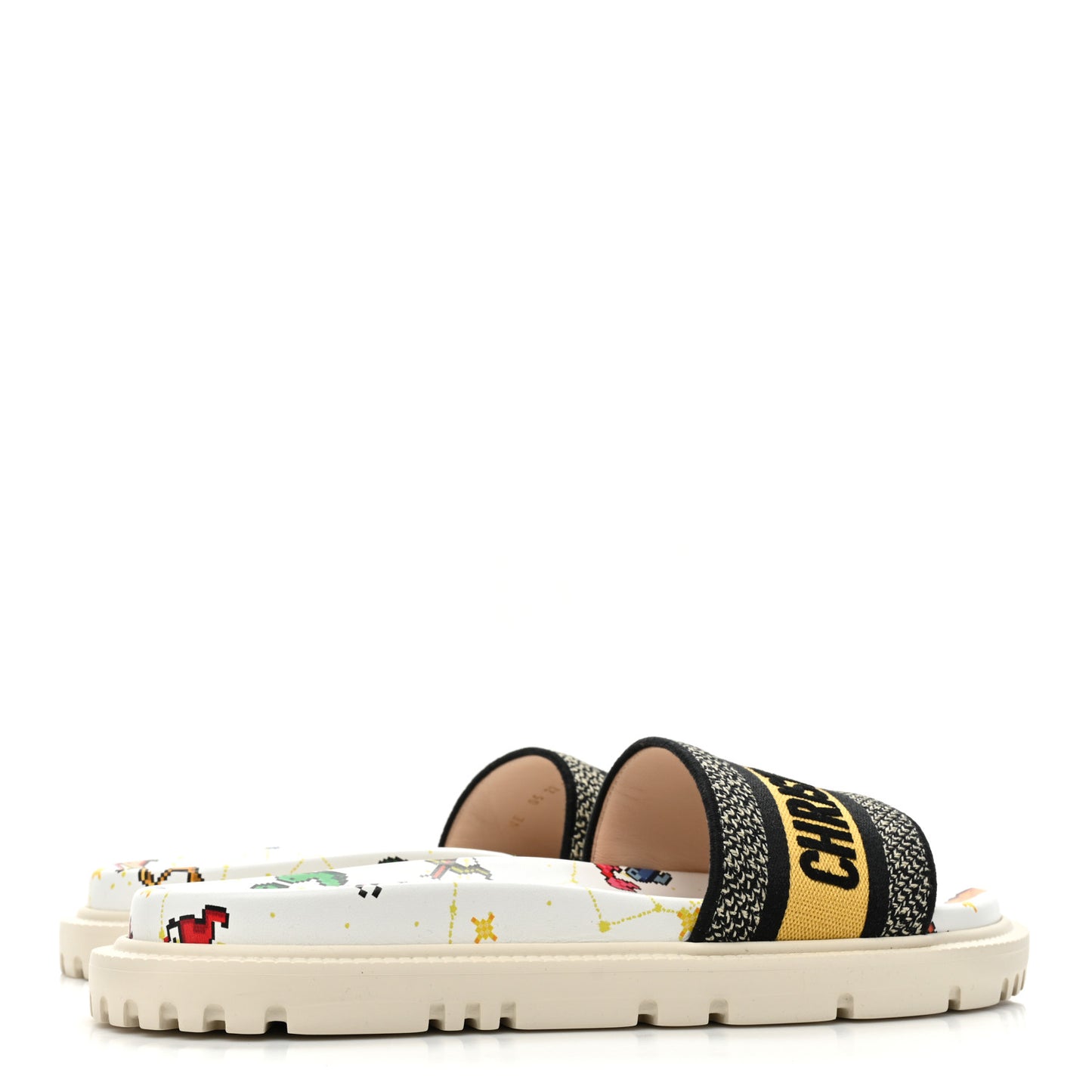 Canvas Embroidered Pixel Zodiac Dway 10mm Slide Sandals 41 White Multicolor