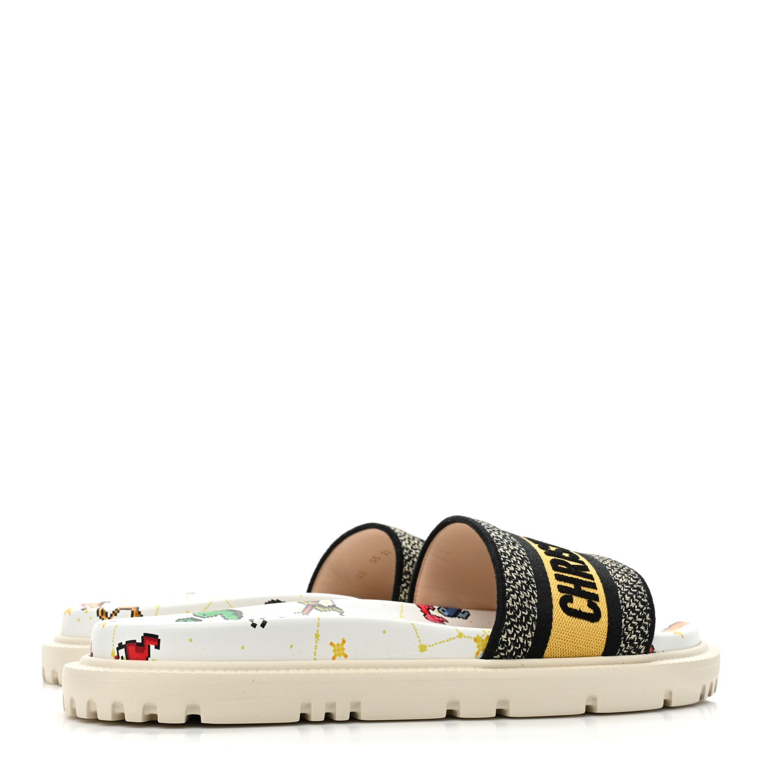 Christian Dior Canvas Embroidered Pixel Zodiac Dway 10mm Slide Sandals 41 White Multicolor 4 of 8