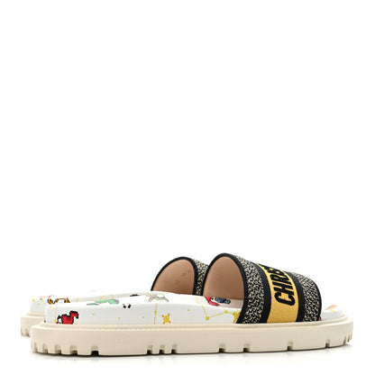 Christian Dior Canvas Embroidered Pixel Zodiac Dway 10mm Slide Sandals 41 White Multicolor 4 of 8
