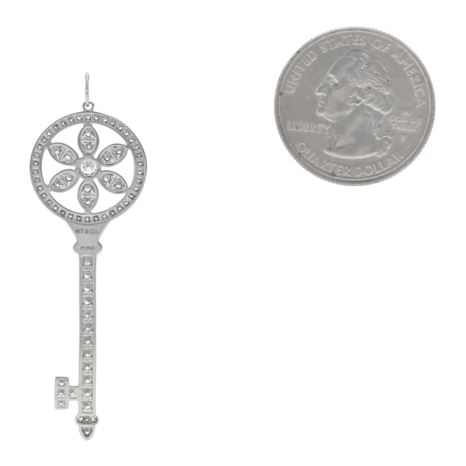 Tiffany Platinum Diamond Daisy Key Pendant Necklace 2 of 4